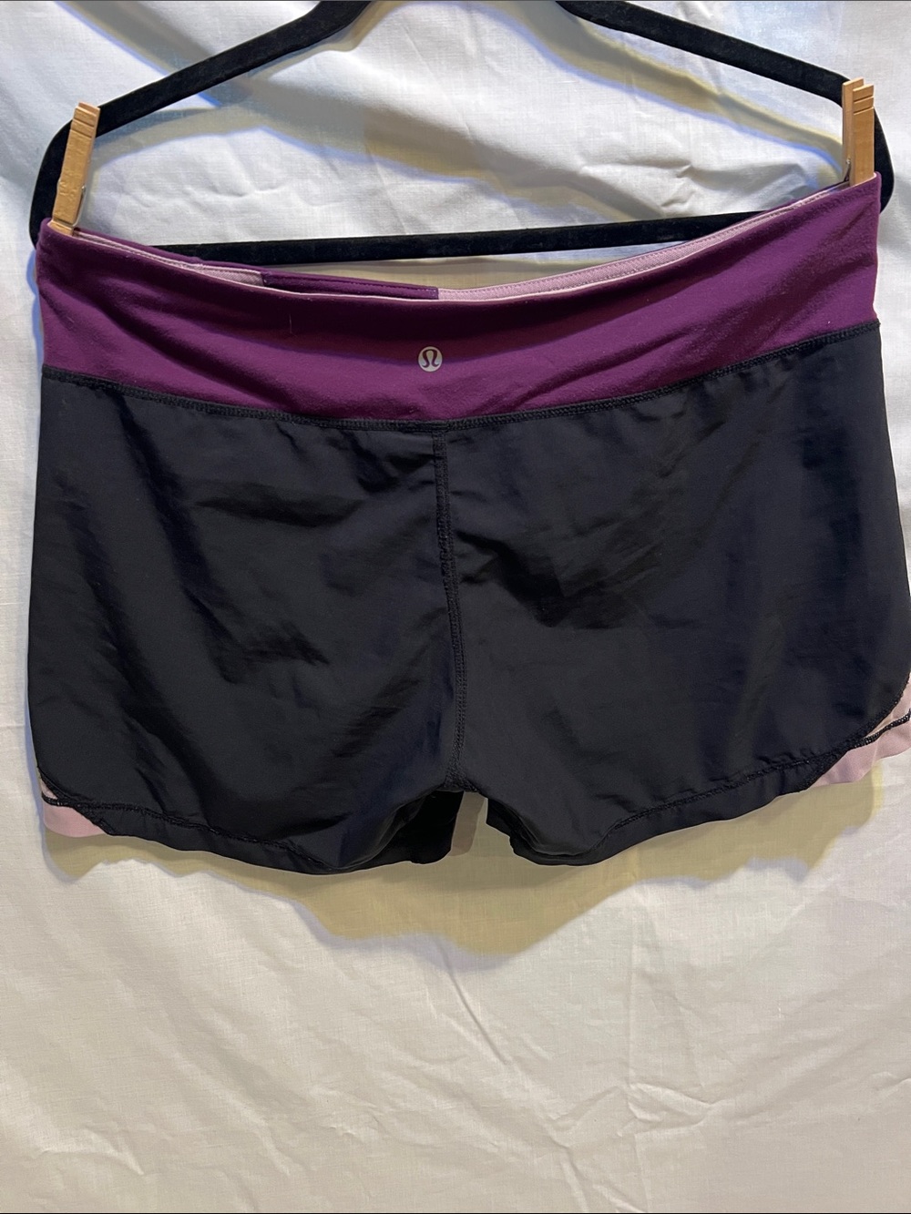 lululemon athletica Black Athletic Shorts with Plum Waistband-Size 10